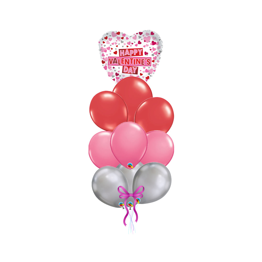 Happy Valentine's Day Red & Pink Hearts arrangement with 9 latex balloons