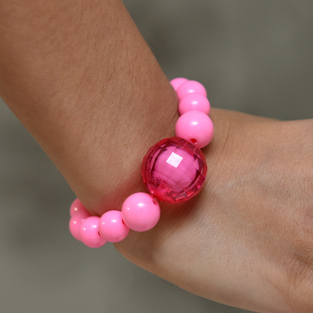 Fushia Bracelet With Chunky Disco Ball Bead