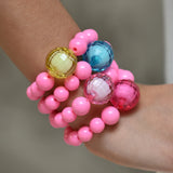 Fushia Bracelet With Chunky Disco Ball Bead