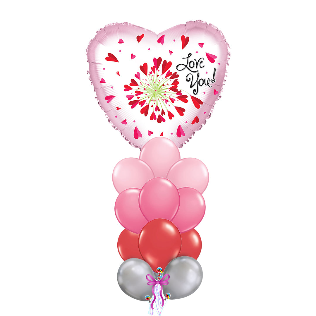 Jumbo size Love You Flower Balloon arrangement with 12 latex balloons