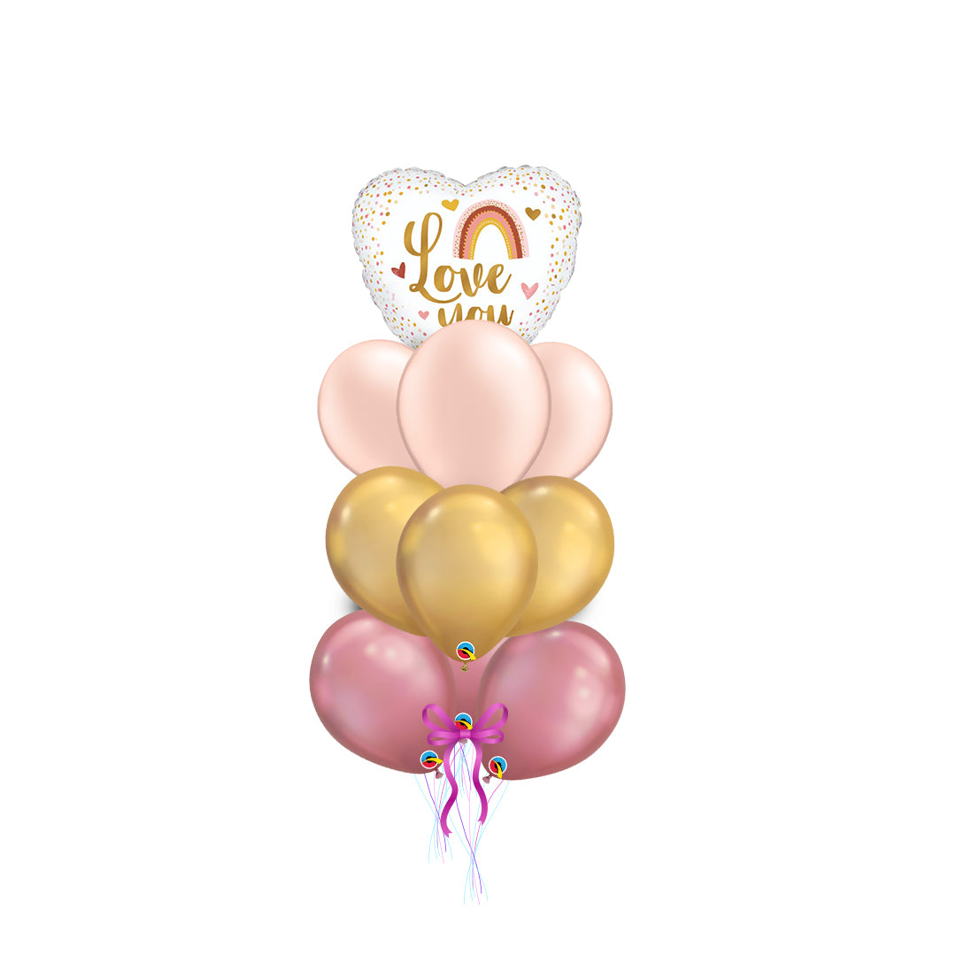 Boho Love You arrangement with 9 latex balloons