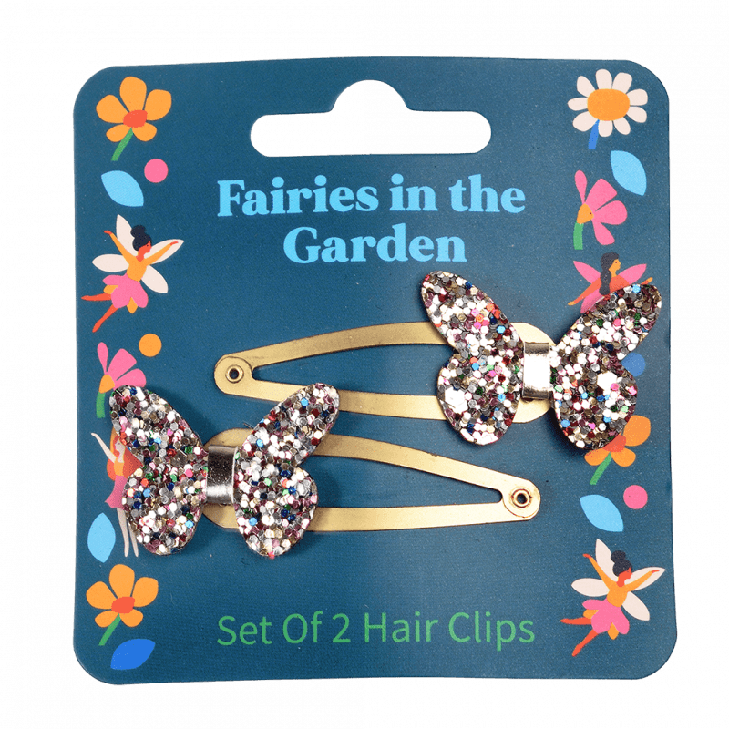 Glitter hair clips (set of 2) - Fairies in the Garden butterfly