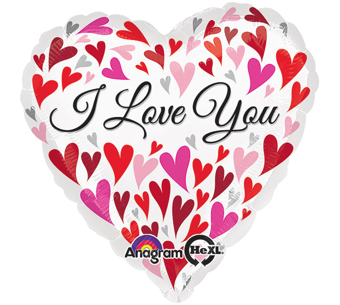 Love You Happy Hearts Foil Balloon 32"