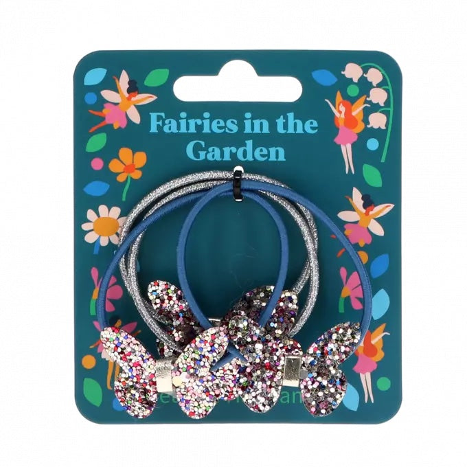 Glitter hair ties (set of 4) - Fairies in the Garden butterfly