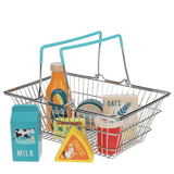 Wooden shopping playset with basket
