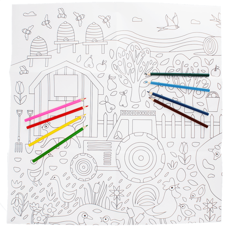 Large colouring poster with pencils - On the Farm