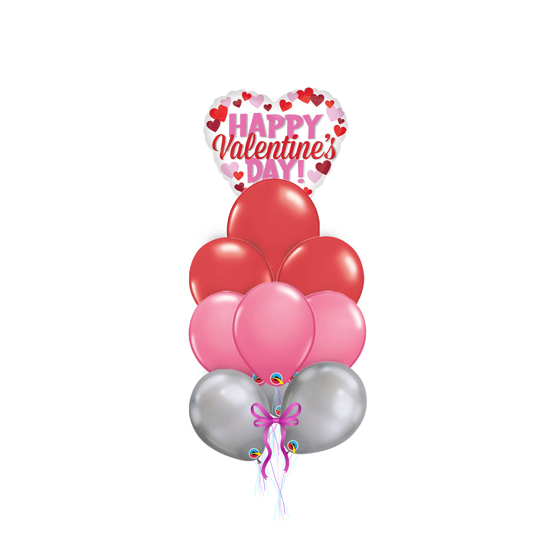 Pink & Red Valentine's Day arrangement with 9 latex balloons