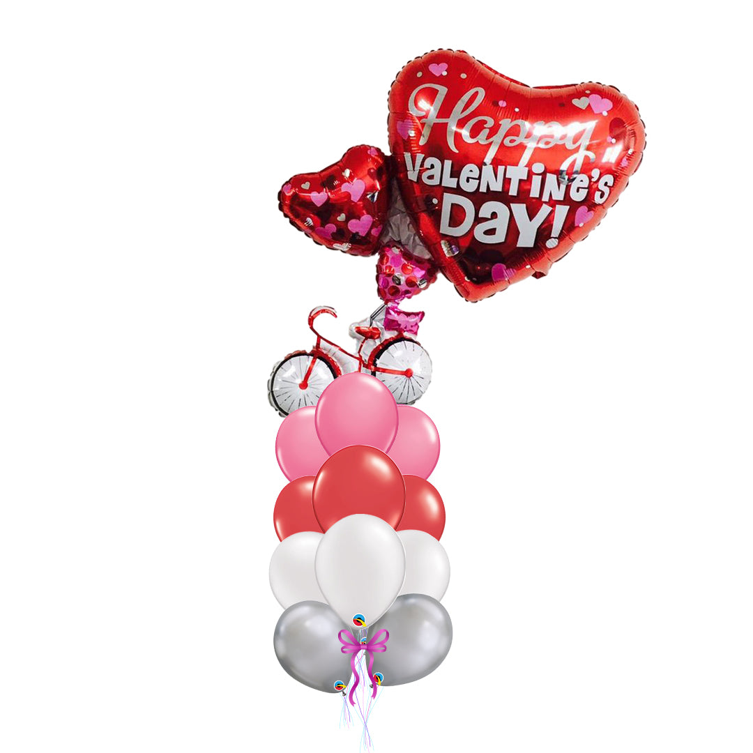 Jumbo Happy Valentine‚Äôs Day Bike arrangement with 12 latex balloons