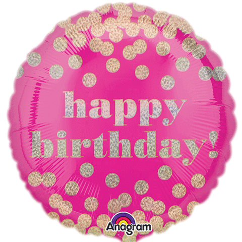 Happy Birthday Pink Confetti Gold Dots Foil Balloon 18"