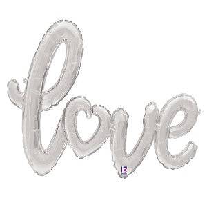 47" Air-filled Shape Love Script - Silver Foil Balloon