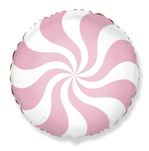 Round Candy Peppermint Swirl Pastel Pink Foil Balloon 18"