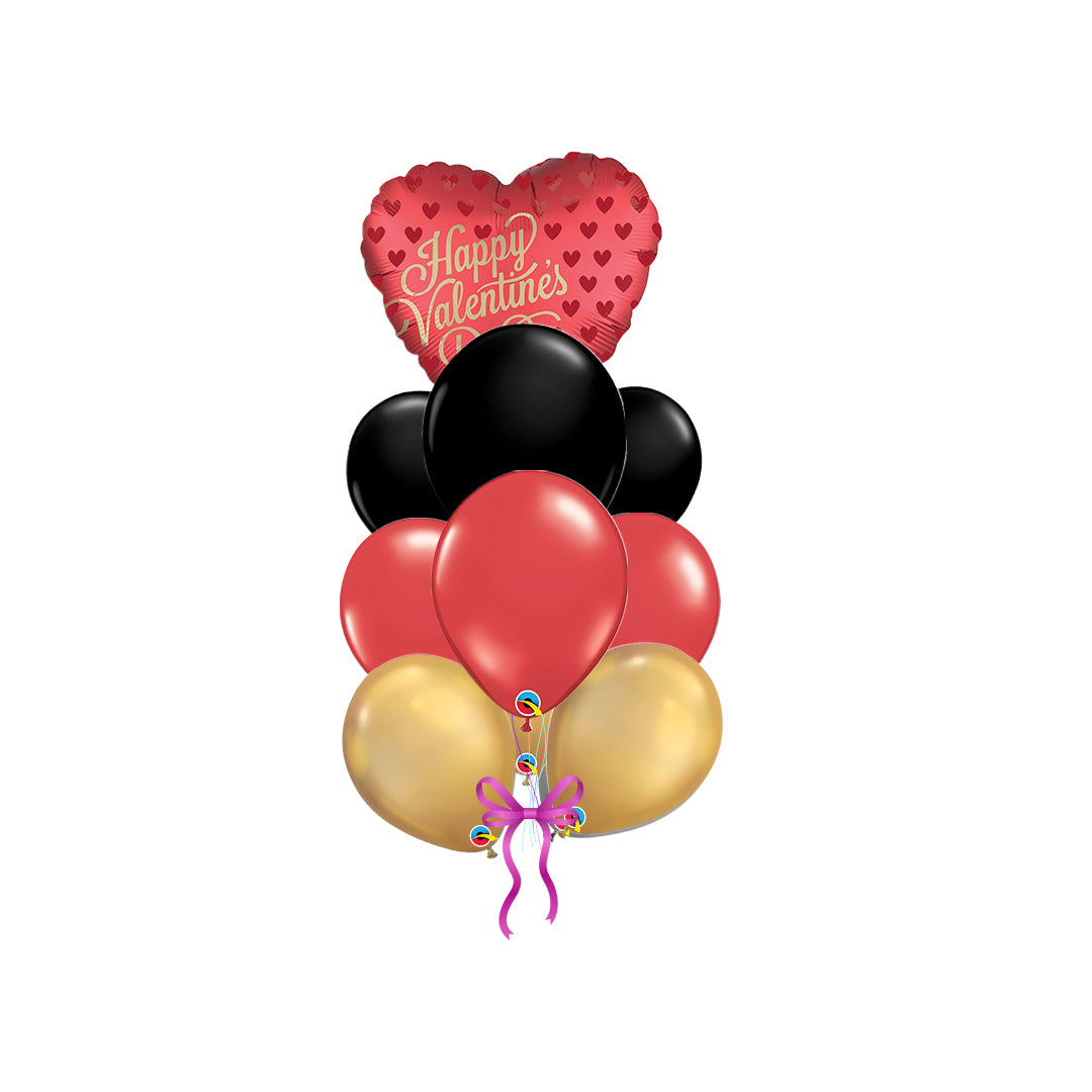 Valentine's Day Satin Infused Sangria arrangement with 9 latex balloons