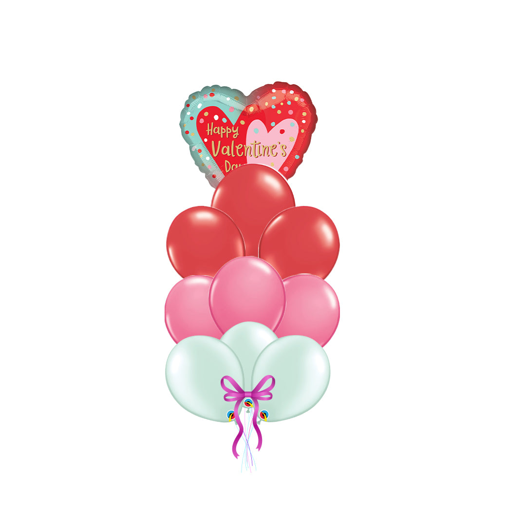 Happy Valentine's Day Confetti Dots arrangement with 9 latex balloons