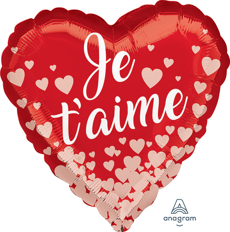 Je t'aime Rose Gold Hearts Foil Balloon 18"