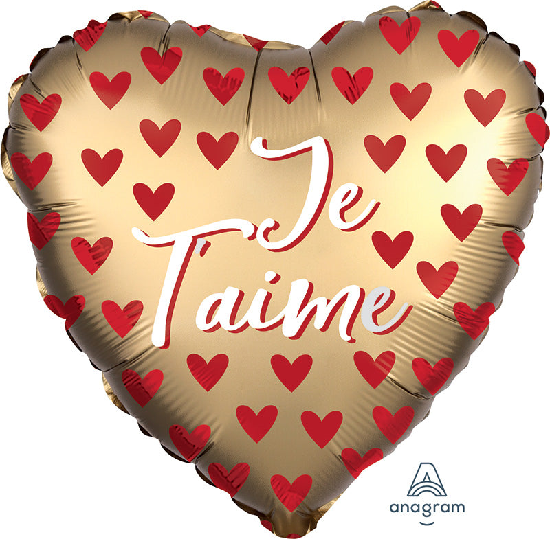 Je t'aime Satin Red Hearts Foil Balloon 18"