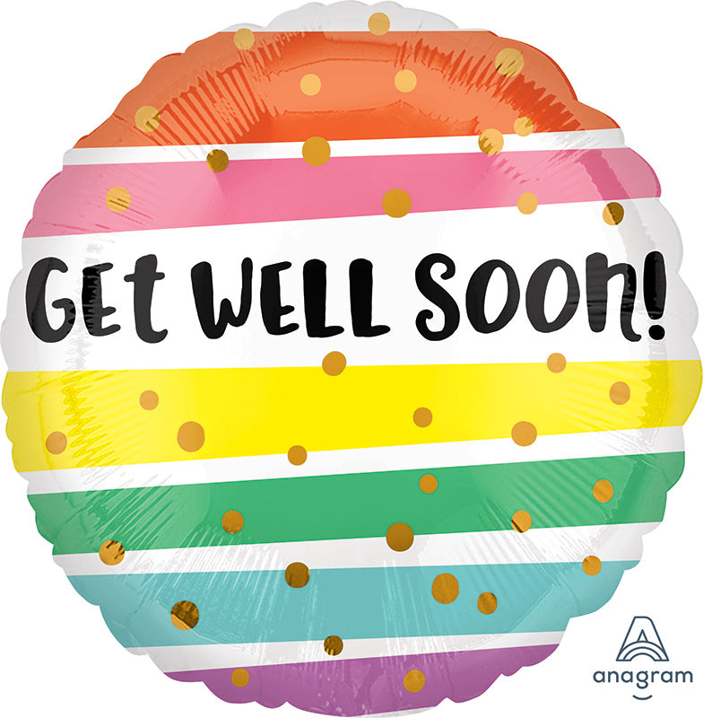 Get Well Bold Stripes Jumbo Foil Balloon 28"