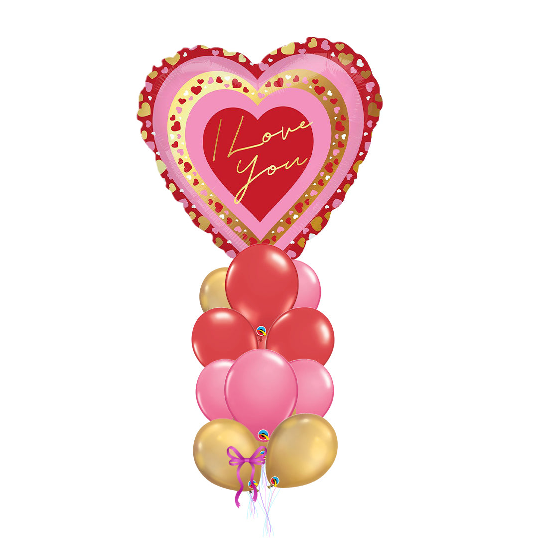 Jumbo size I Love You Pretty Hearts Balloon arrangement with 12 latex balloons