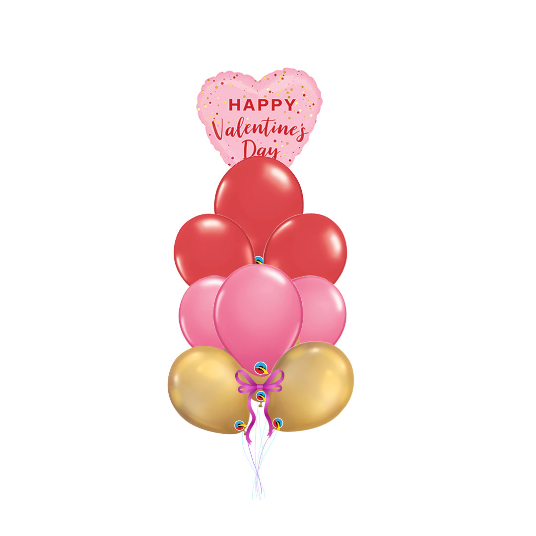 Happy Valentine's Day Splatter arrangement with 9 latex balloons