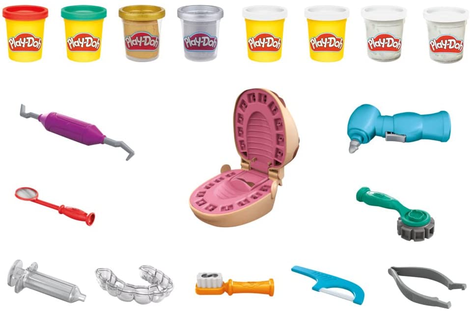 Play-Doh Gold Drill 'n Fill Dentist  with Cavity and Metallic Colored Modeling Compound, 10 Tools and 8 Cans