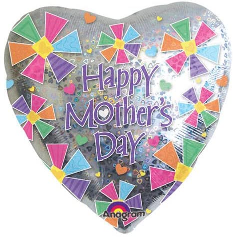 Jumbo Happy Mother's Day Holographic Heart Foil Balloon 30"