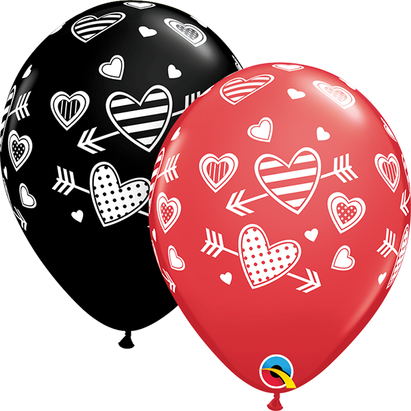 Patterned Hearts & Arrows Latex Balloon 11"