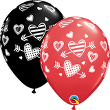 Patterned Hearts & Arrows Latex Balloon 11"