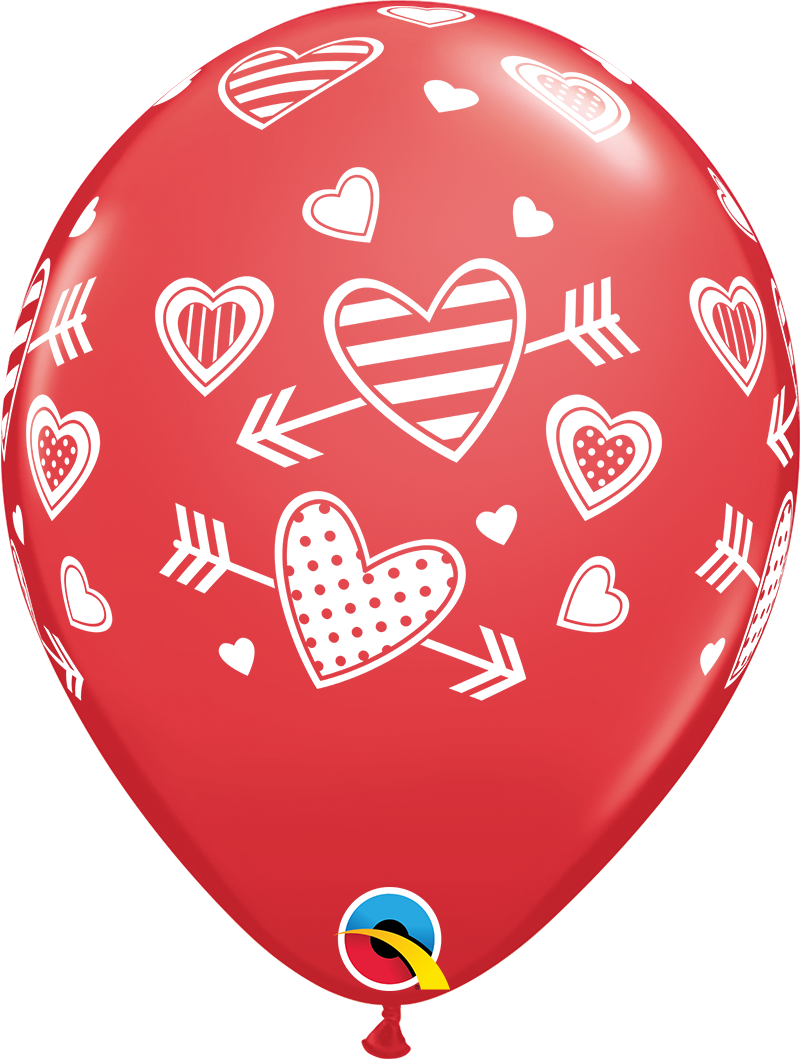 Patterned Hearts & Arrows Latex Balloon 11"