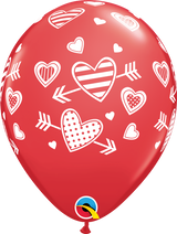 Patterned Hearts & Arrows Latex Balloon 11"