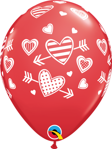 Patterned Hearts & Arrows Latex Balloon 11"