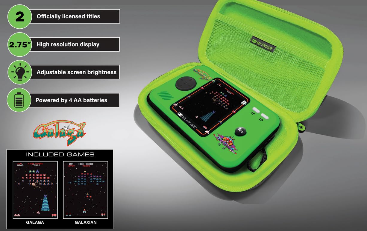 Galaga Pocket Player Pro with Travel Case