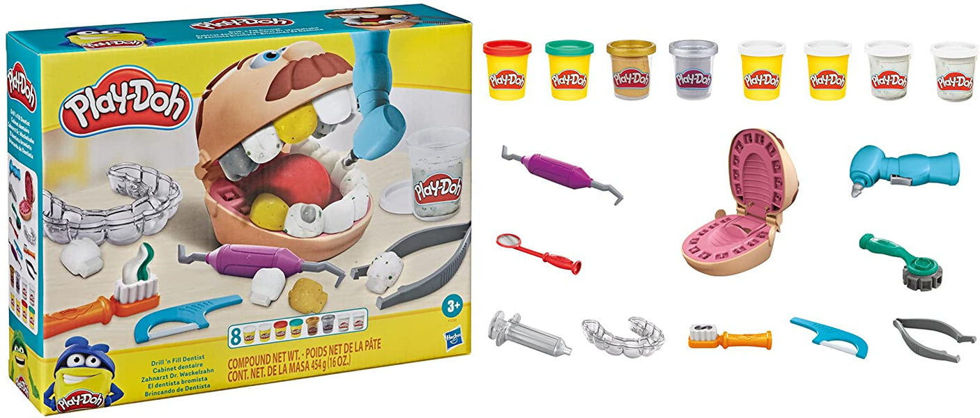 Play-Doh Gold Drill 'n Fill Dentist  with Cavity and Metallic Colored Modeling Compound, 10 Tools and 8 Cans