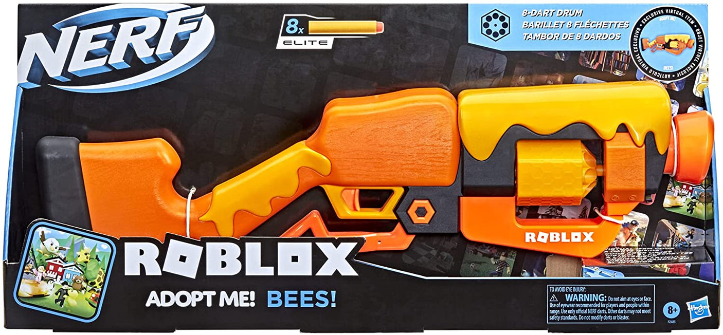 NERF Roblox Adopt Me!: Bees! Lever Action Dart Blaster, Rotating 8-Dart Drum, 8 Elite Darts