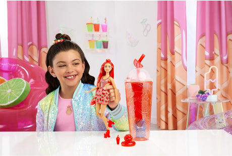 Barbie Pop Reveal Doll & Accessories, Watermelon Crush Scent with Red Hair, 8 Surprises Include Slime & Squishy Puppy