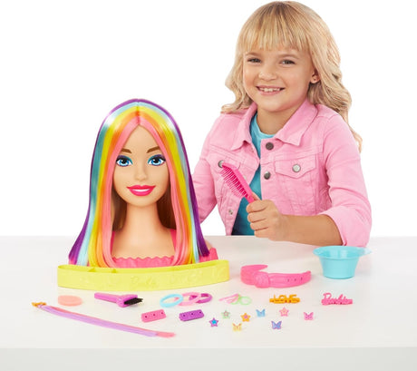 Barbie Doll Deluxe Styling Head with Color Reveal Accessories and Straight Blonde Neon Rainbow Hair