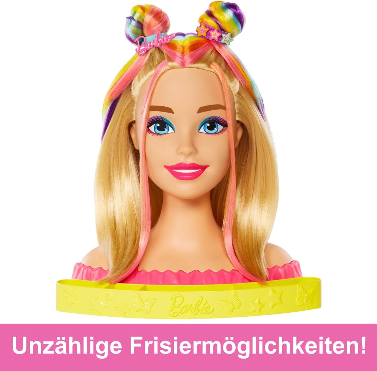 Barbie Doll Deluxe Styling Head with Color Reveal Accessories and Straight Blonde Neon Rainbow Hair