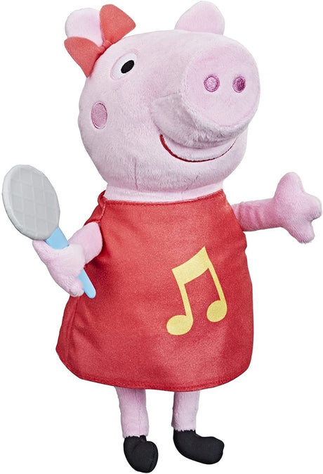 أغاني Peppa Pig Oink-Along مع دمية Peppa المحشوة الغنائية ذات الفستان الأحمر اللامع والقوس 