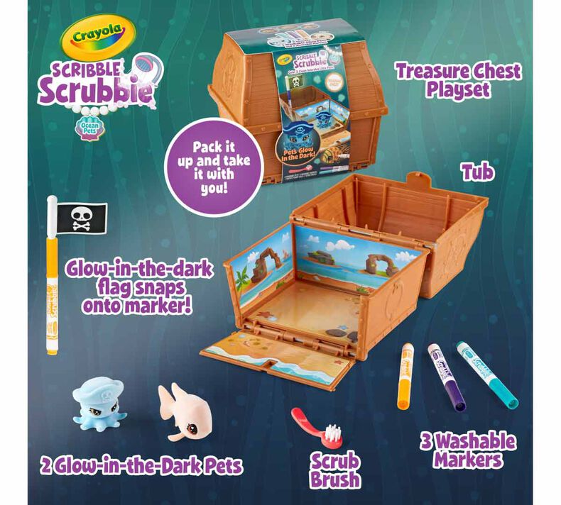 Scribble Scrubbie Pets Glow Ocean Treasure Chest Playset