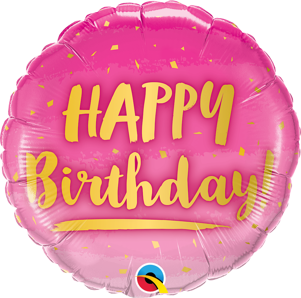 18" Round Birthday Gold & Pink Foil Balloon