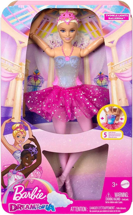 Barbie Dreamtopia Doll, Twinkle Lights Posable Ballerina with 5 Light-Up Shows, Sparkly Pink Tutu, Blonde Hair & Tiara