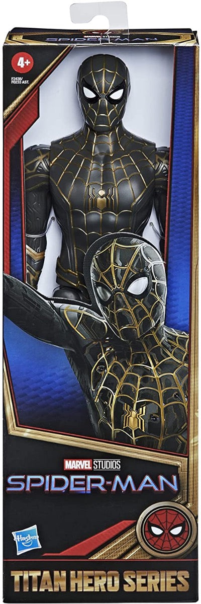 Spider-Man Marvel Titan Hero Series 12-Inch Black and Gold Suit Action Figure Toy, Inspired Movie, for Kids Ages 4 and Up