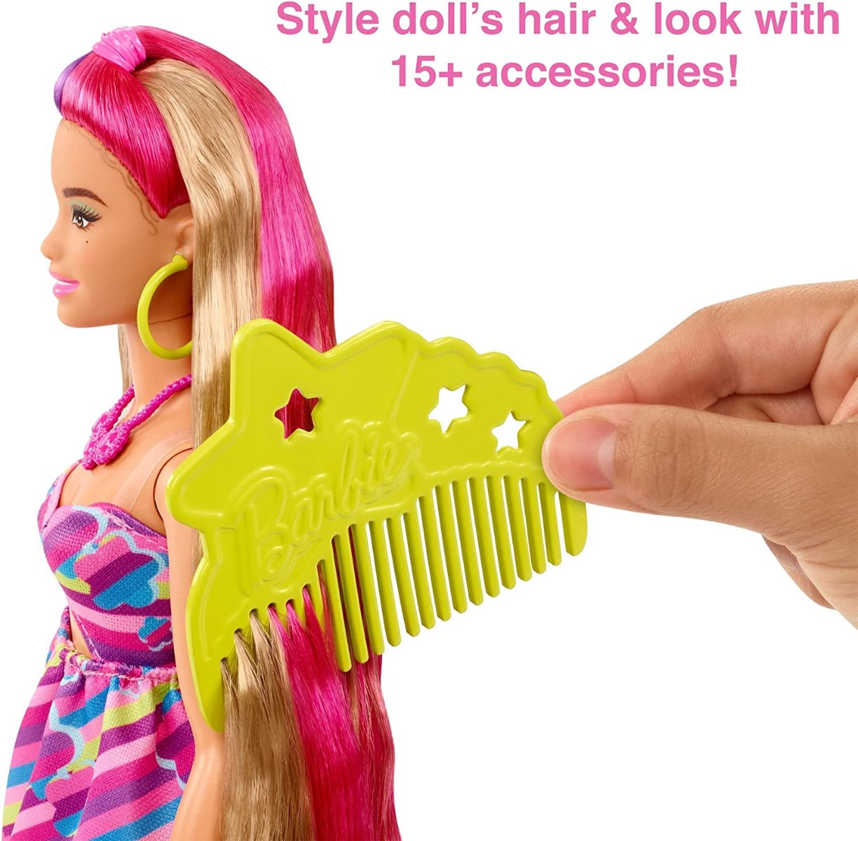 Barbie Totally Hair Flower-Themed Doll, Curvy, 8.5 inch Fantasy Hair, Dress, 15 Hair & Fashion Play Accessories