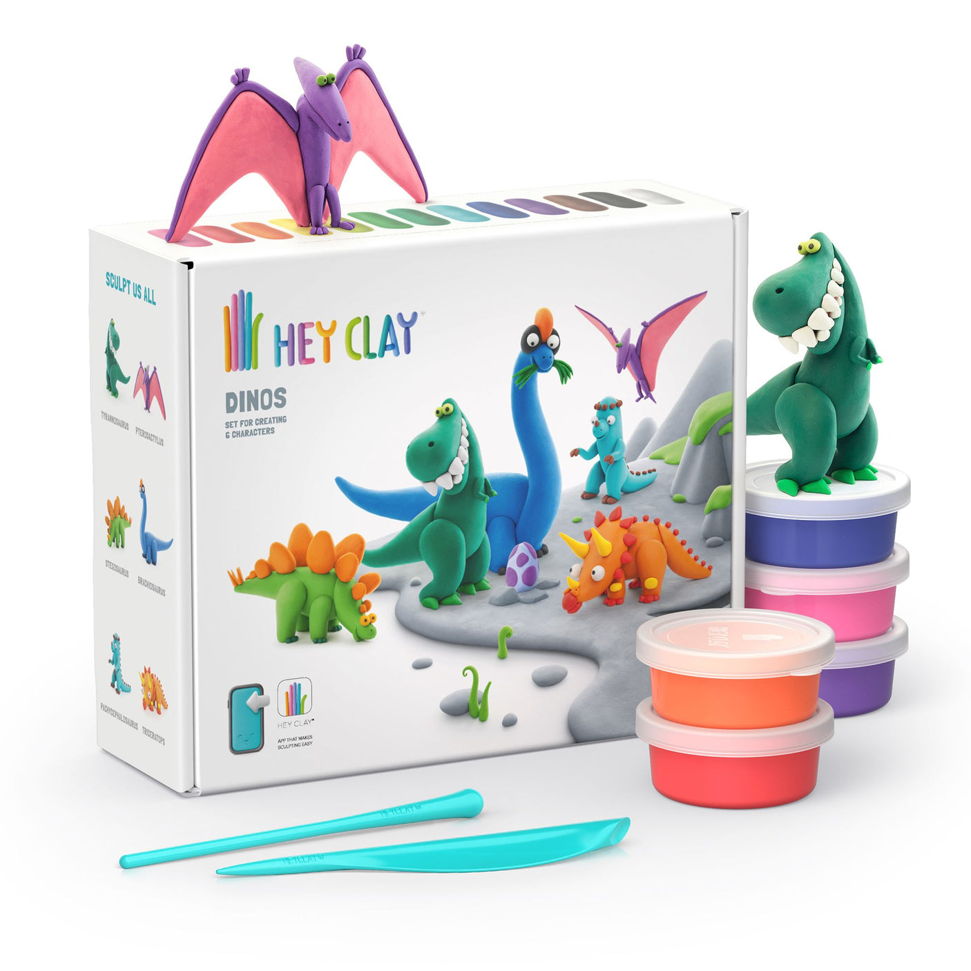 Dinos. Colorful modeling air-dry clay, 15 cans