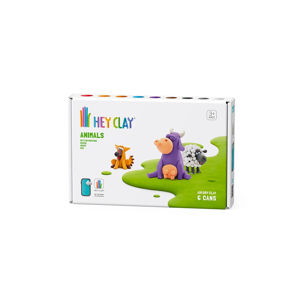 Cow, Doggie, Sheep. Colorful modeling air-dry clay, 6 cans