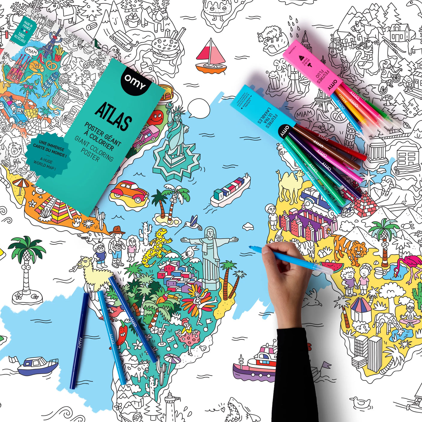 Set of Giant Poster Atlas with 16 Ultra Washable Markers