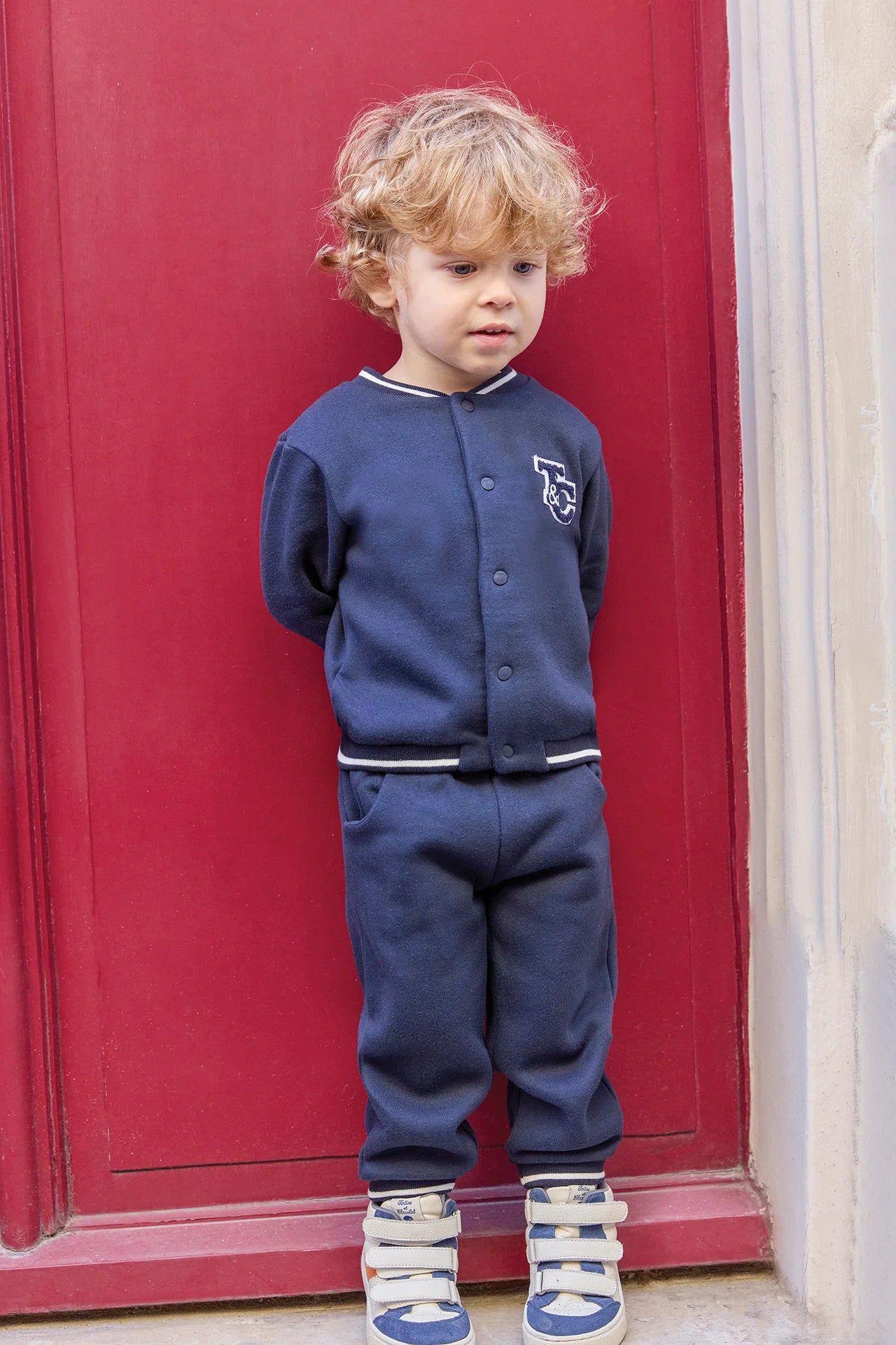 Boys Navy Blue Jersey Varsity Trouser Set