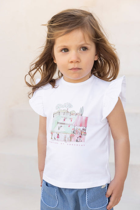 T-Shirt - White Cotton Illustration Tennis