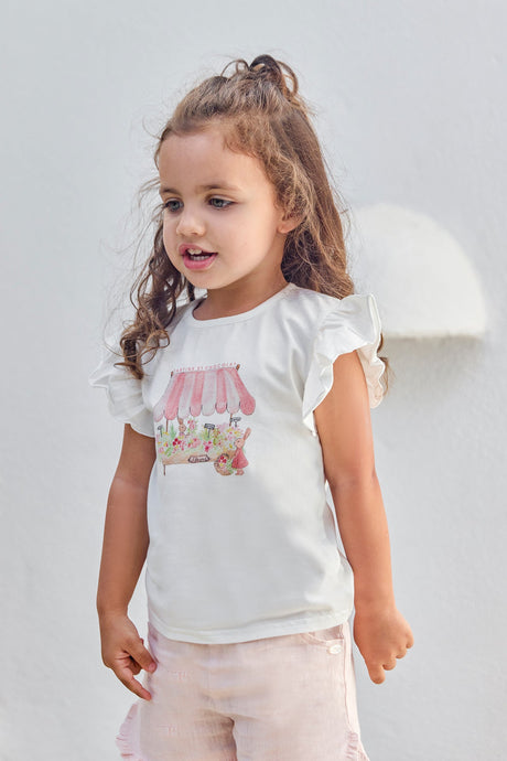 T-Shirt - White Cotton Illustration Flower Market