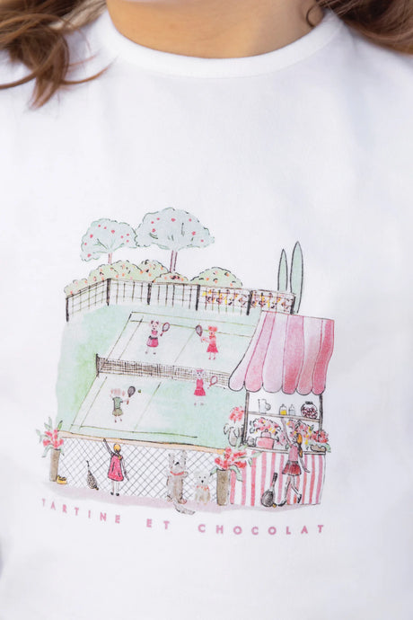 T-Shirt - White Cotton Illustration Tennis