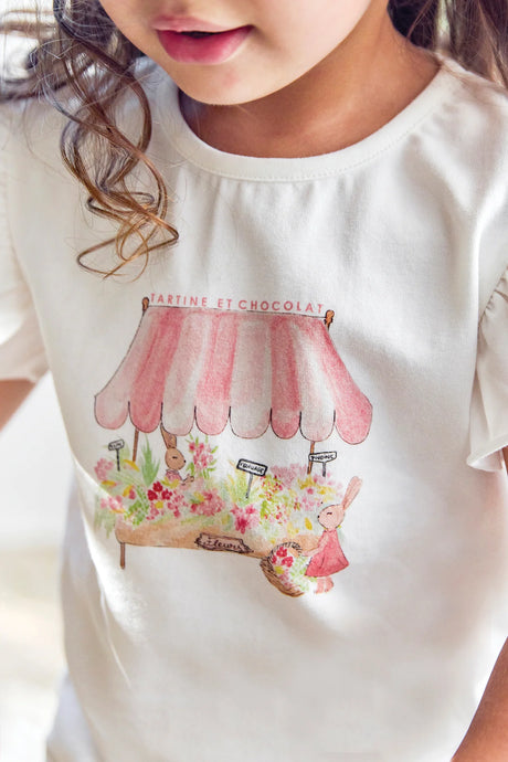 T-Shirt - White Cotton Illustration Flower Market