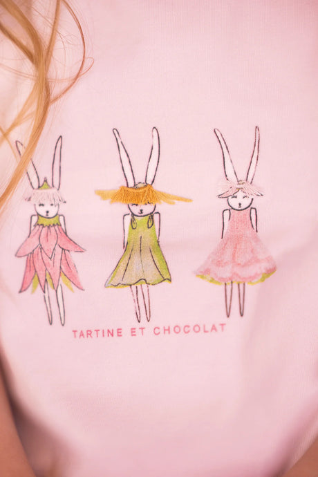 T-Shirt - Pale Pink Cotton Illustration Rabbit